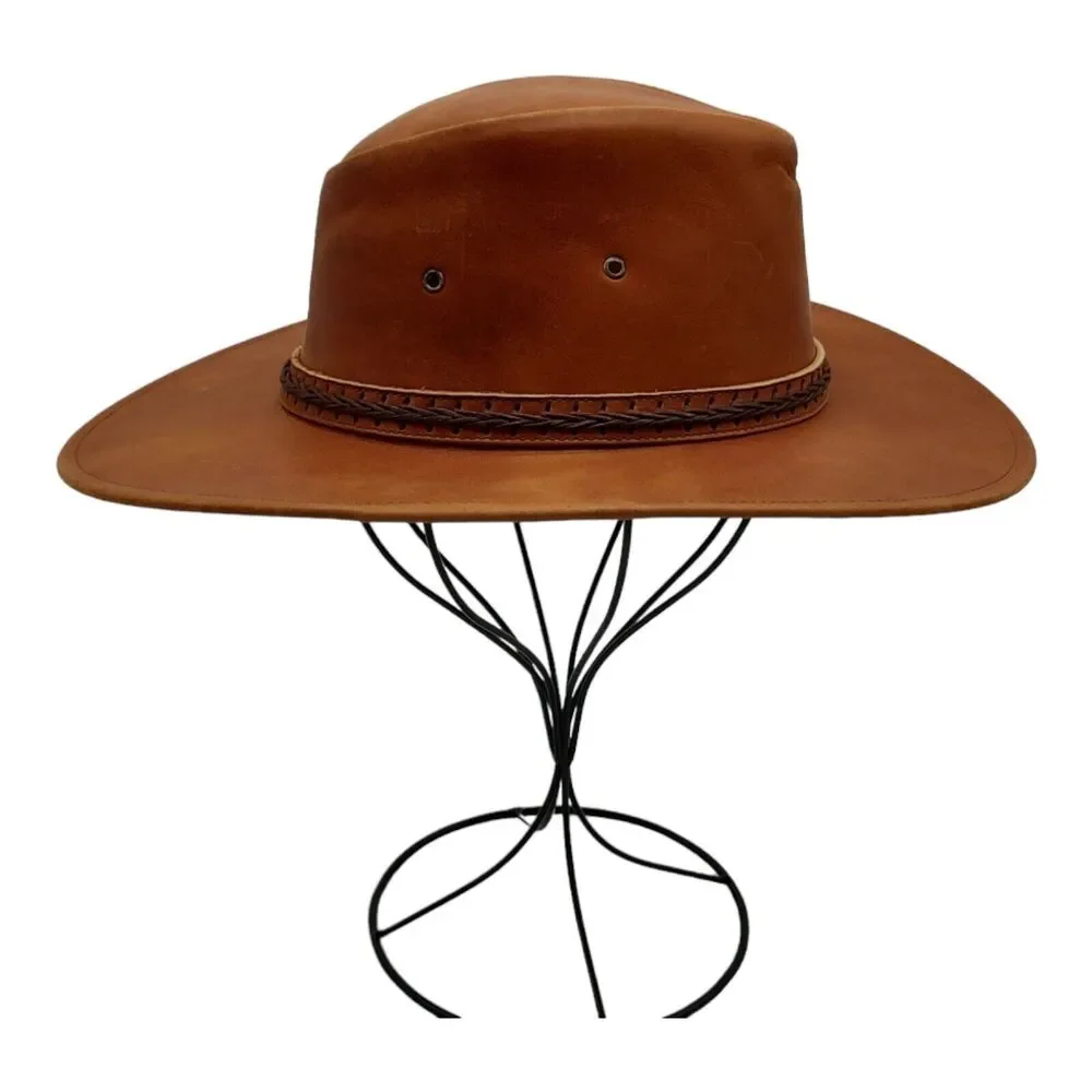 Colombian Crafted Small Brown Leather Western Cowboy Outback Boho Distressed Hat